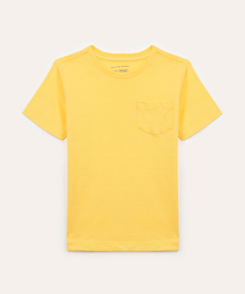 camiseta de algodão infantil com bolso amarela
