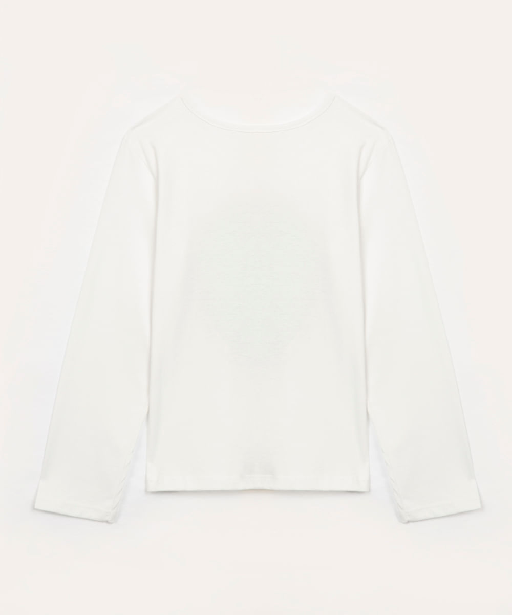 blusa de algodão infantil coração com glitter off white