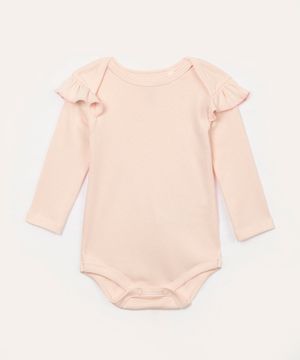 body de algodão infantil com babado rosa claro