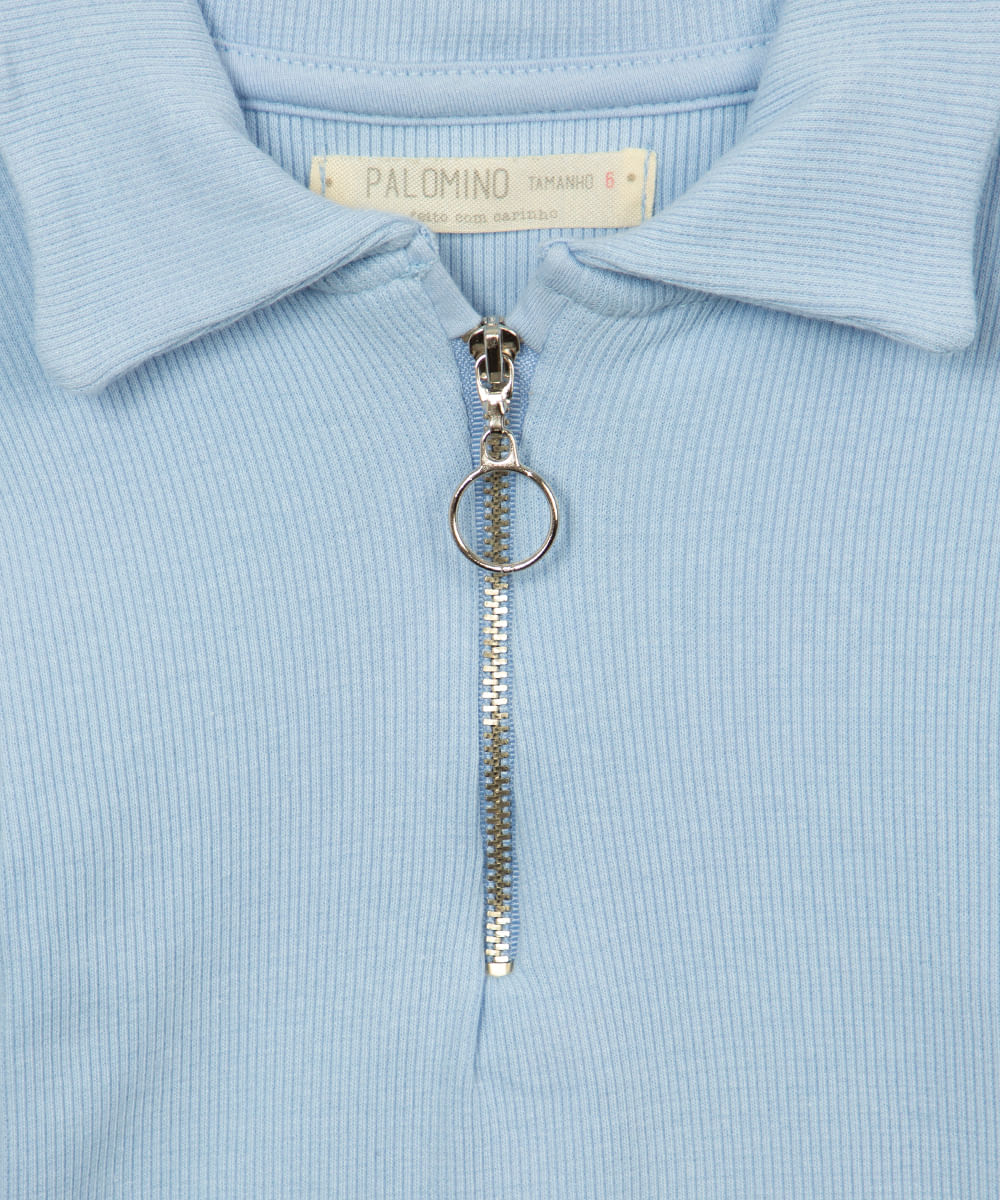 blusa de algodão infantil com zíper azul claro