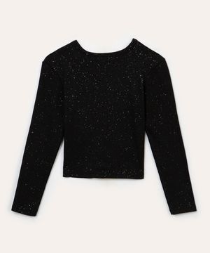blusa de algodão infantil canelada com brilho preta