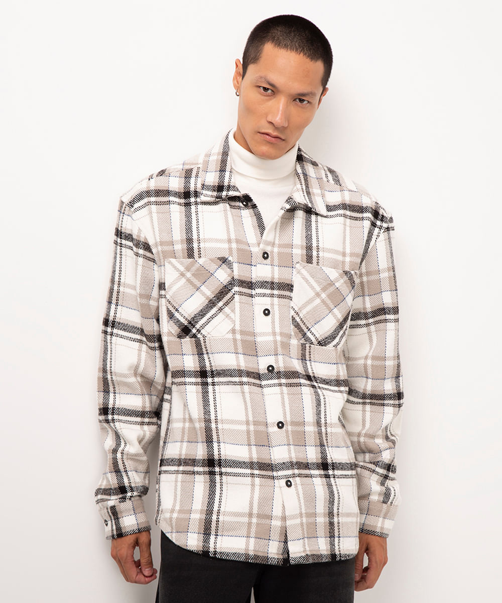 camisa flanelada xadrez off white