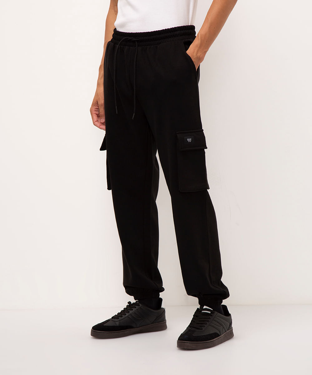 calça de moletom cargo - preto