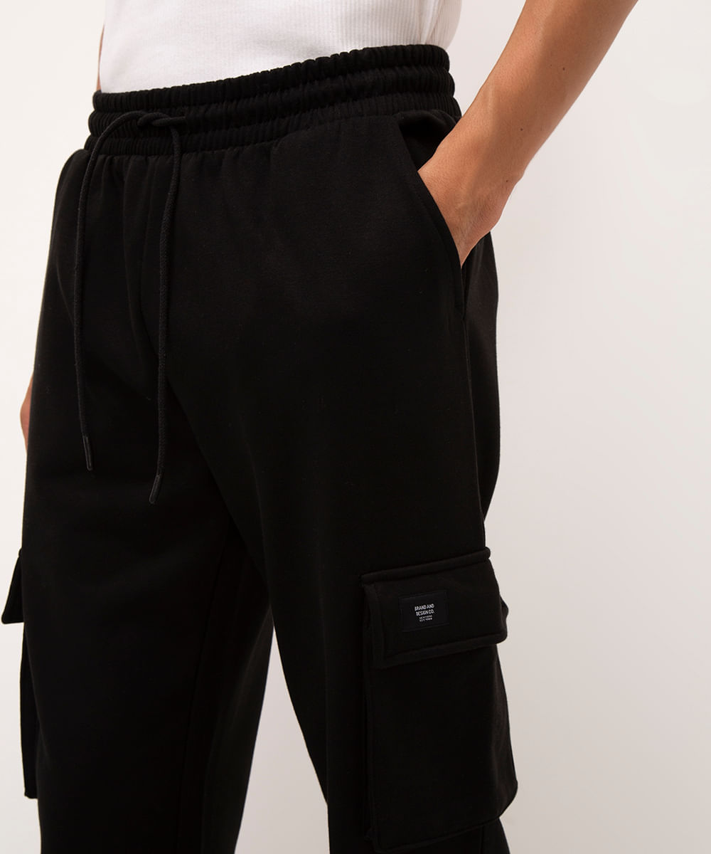 calça de moletom cargo - preto