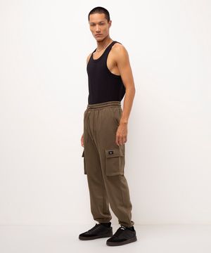 calça de moletom cargo verde militar