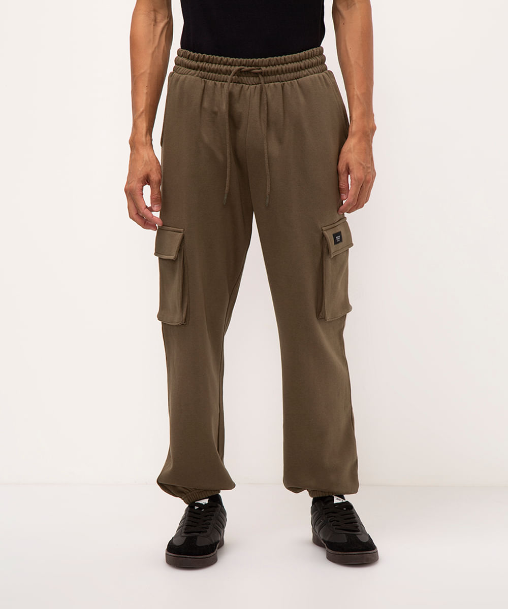calça de moletom cargo - verde militar