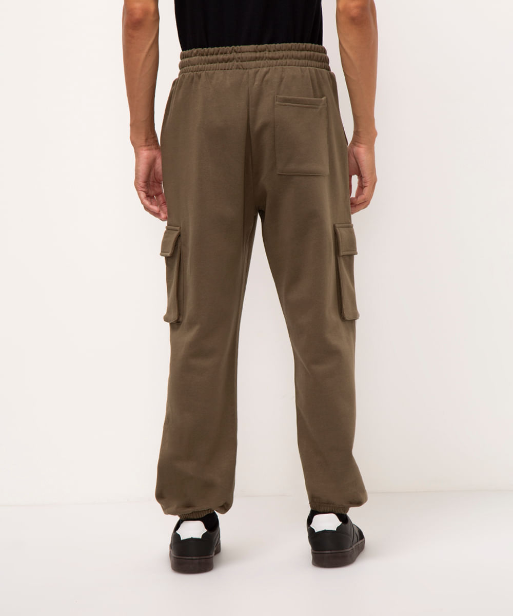 calça de moletom cargo - verde militar