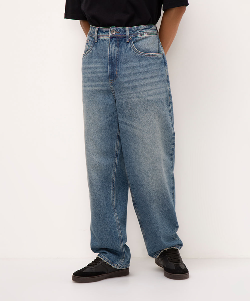 calça jeans baggy dirty azul escuro