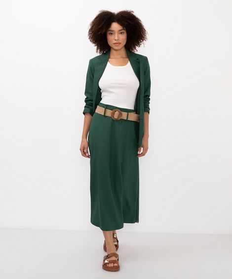 saia midi com linho cintura alta - verde