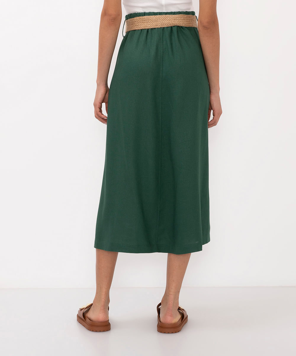 saia midi com linho cintura alta - verde