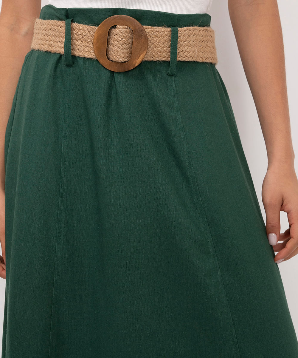saia midi com linho cintura alta - verde