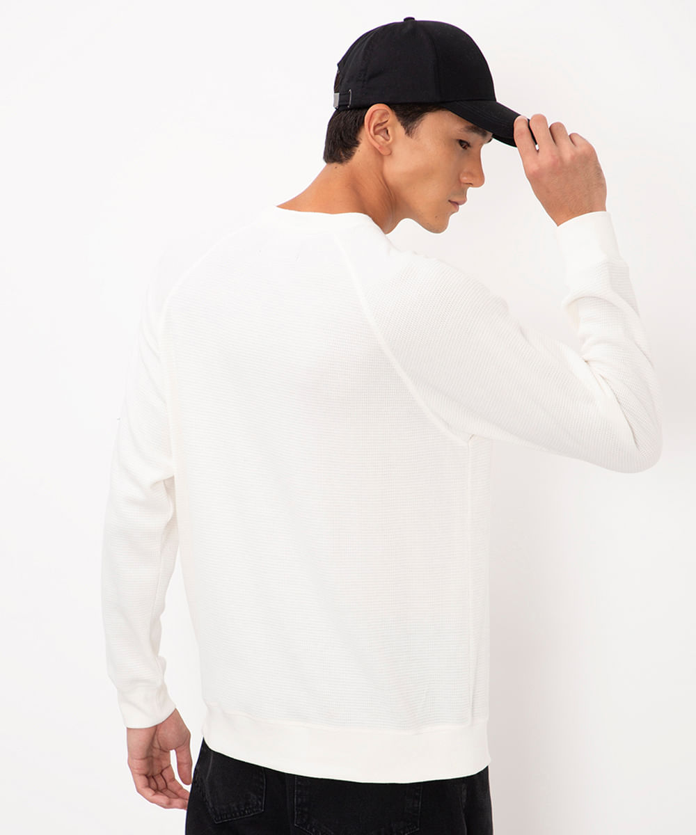 suéter texturizado manga longa raglan branco