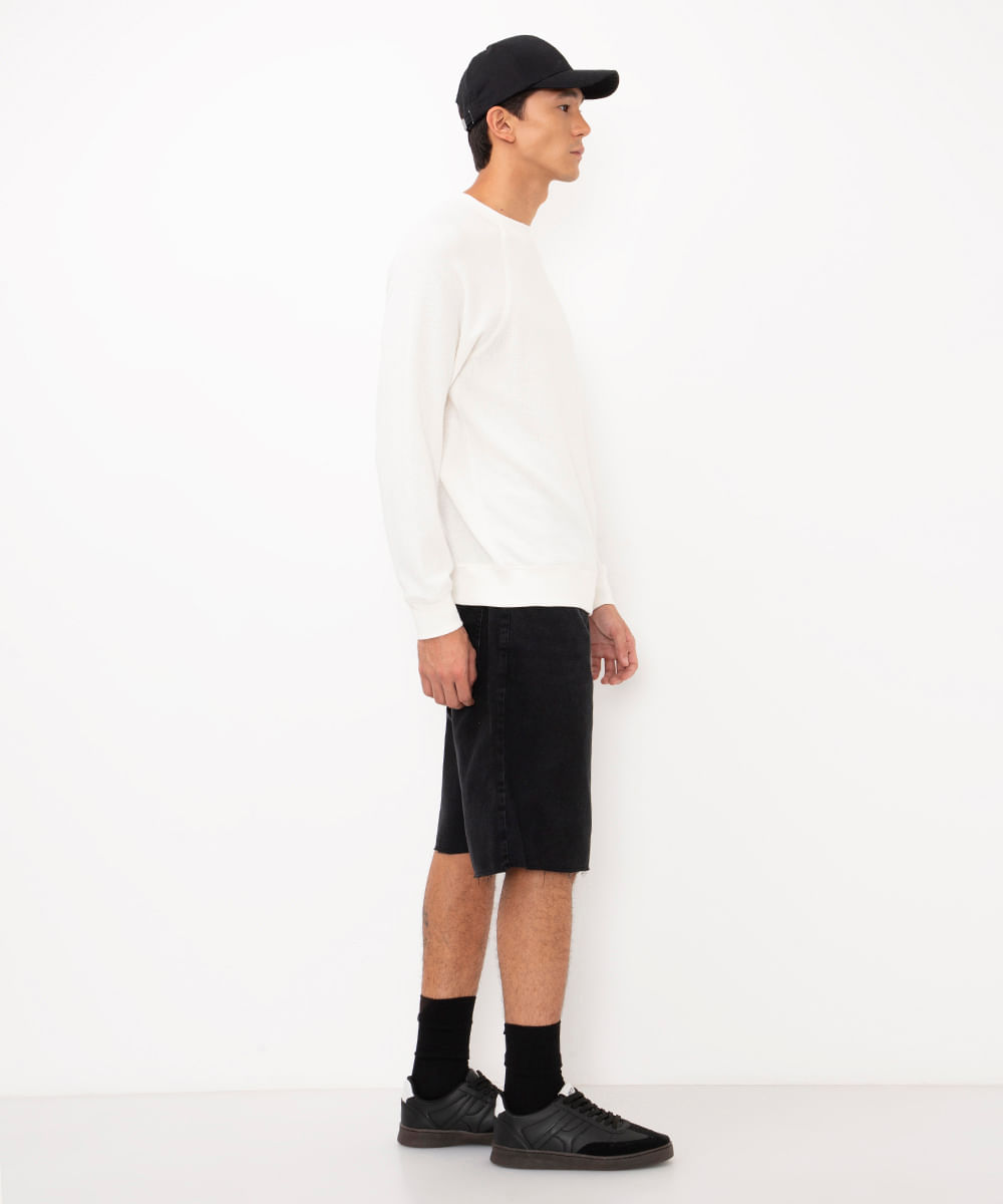 suéter texturizado manga longa raglan branco