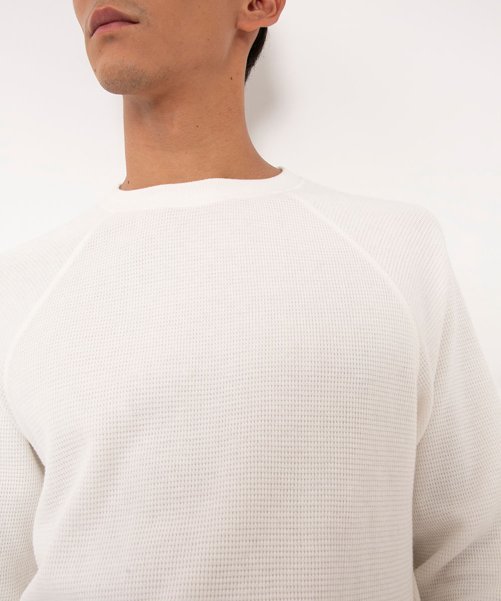 suéter texturizado manga longa raglan branco