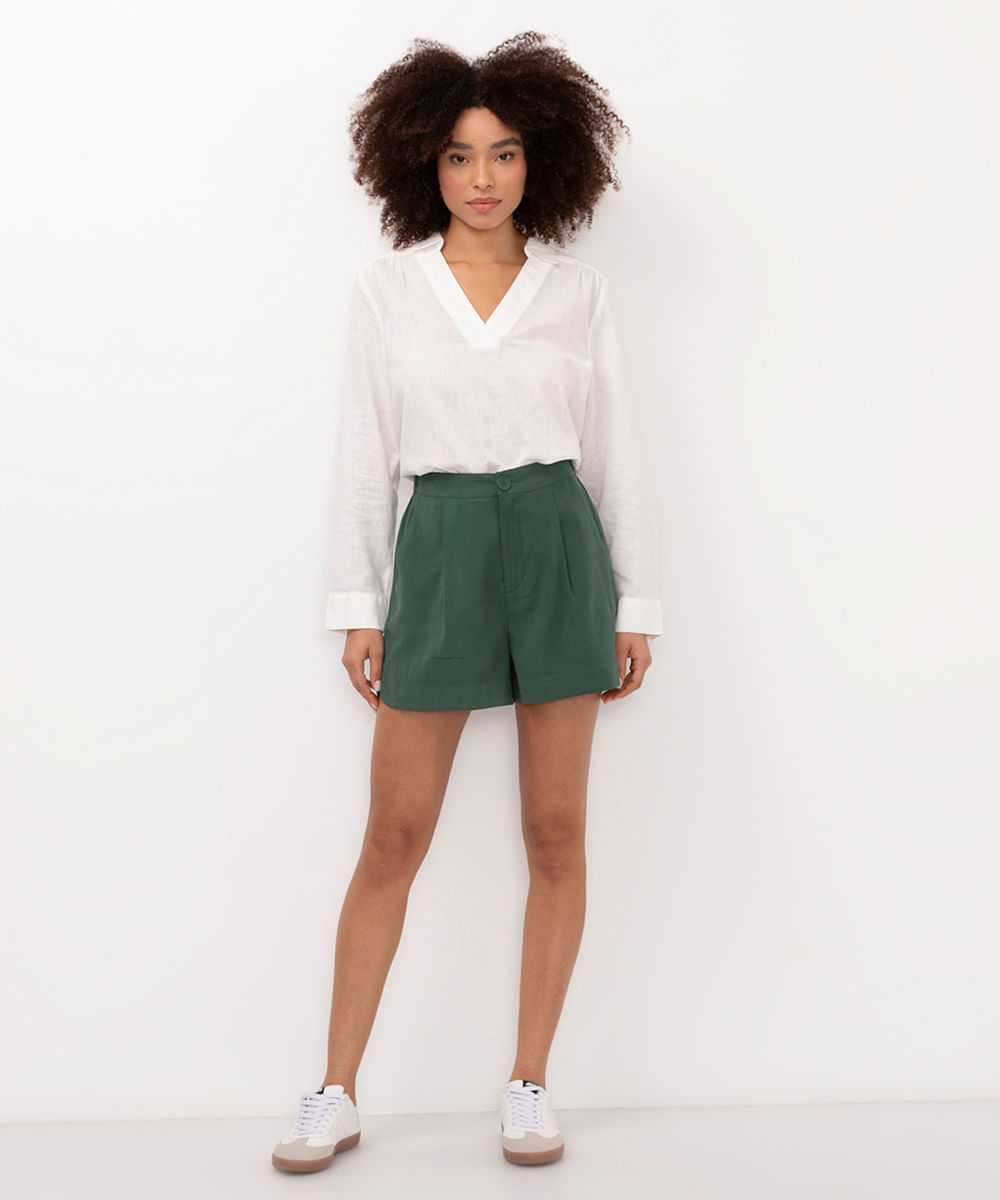 short de alfaiataria cintura alta - verde