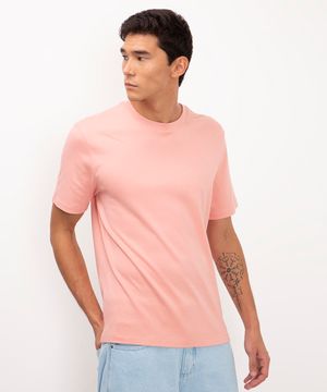 camiseta básica de algodão peruano manga curta - ROSA