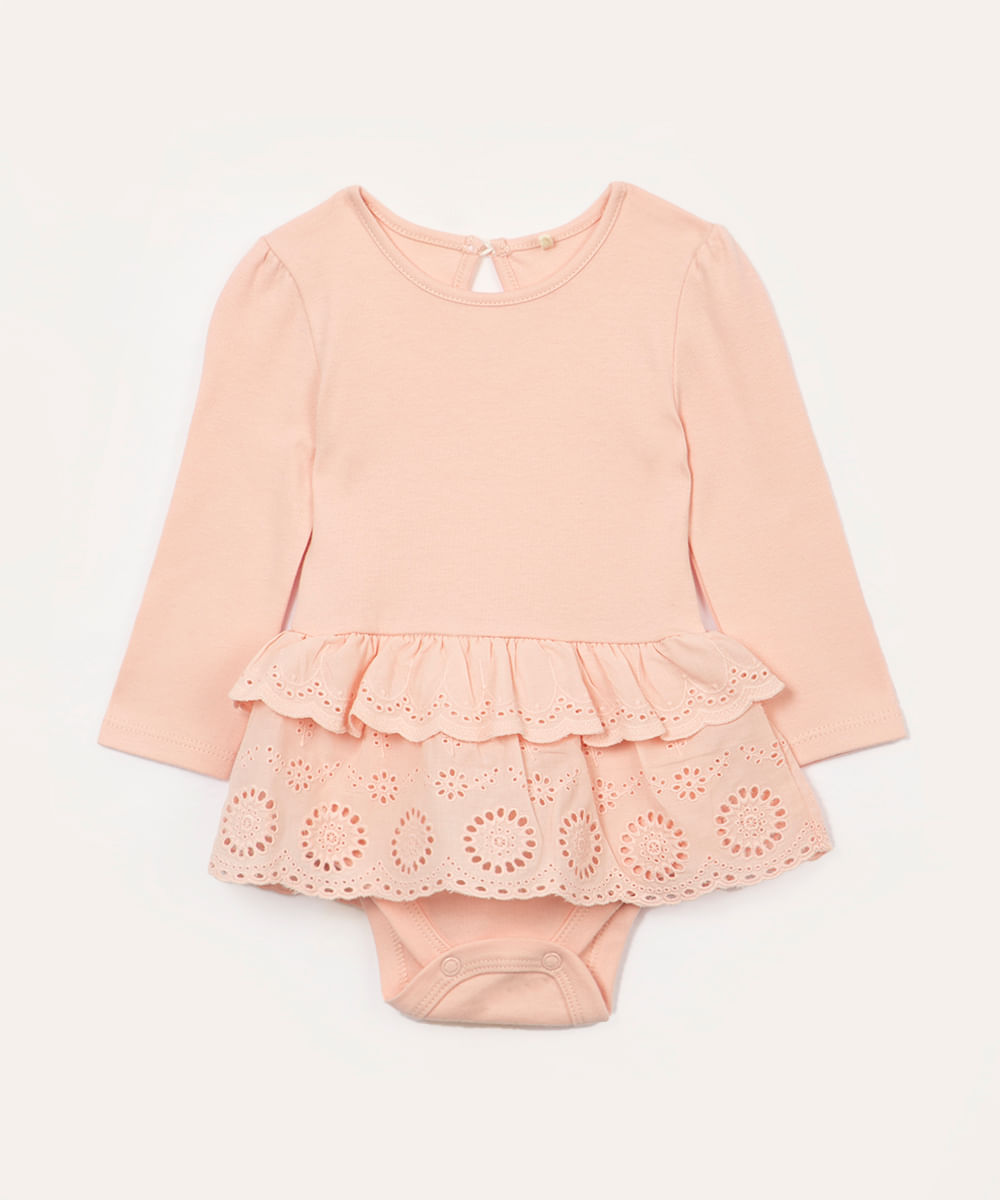 body de algodão infantil com laise rosa