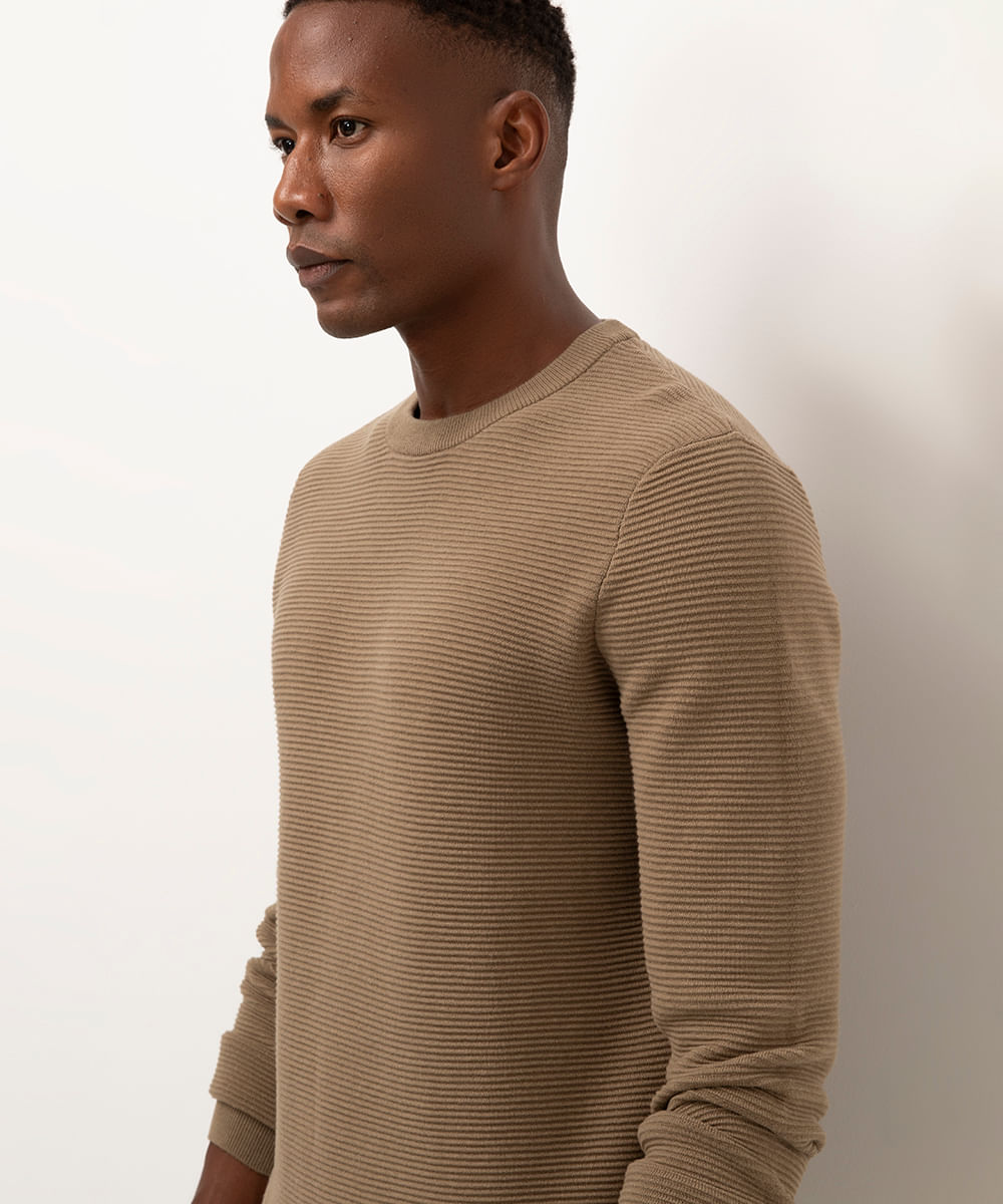 suéter de tricot canelado - kaki