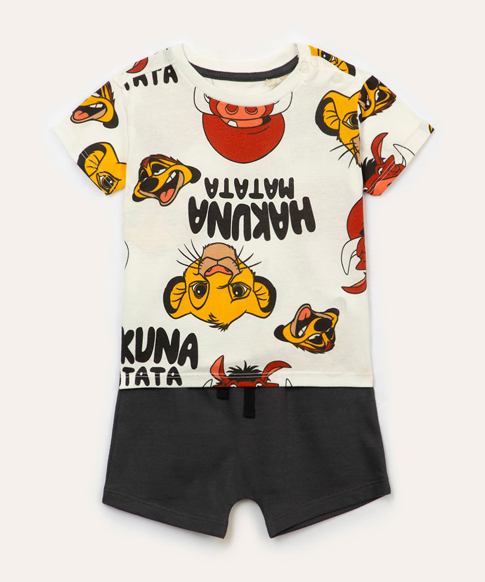 conjunto de algodão infantil o rei leão manga curta off white