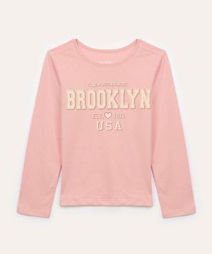 blusa de algodão infantil brooklyn manga longa rosa claro