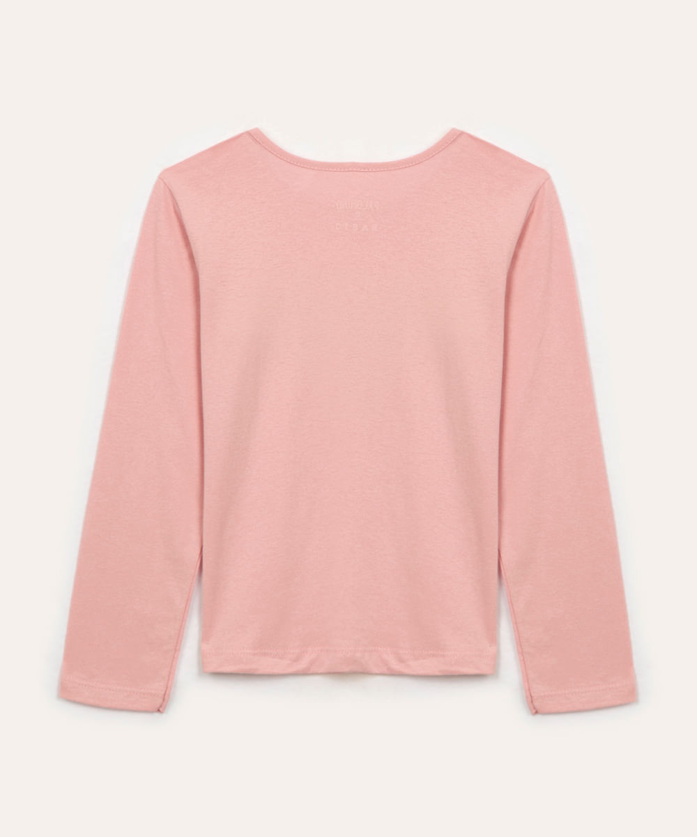 blusa de algodão infantil brooklyn manga longa rosa claro