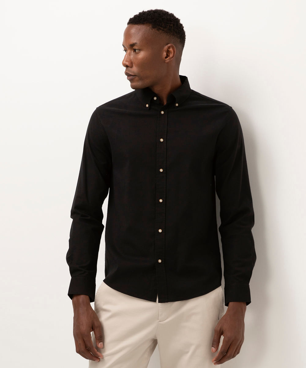 camisa slim manga longa preto