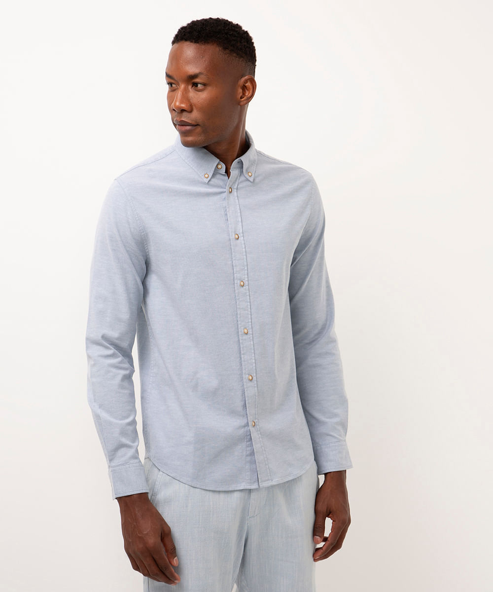 camisa slim manga longa azul médio