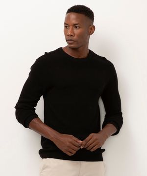 suéter de tricot texturizado preto