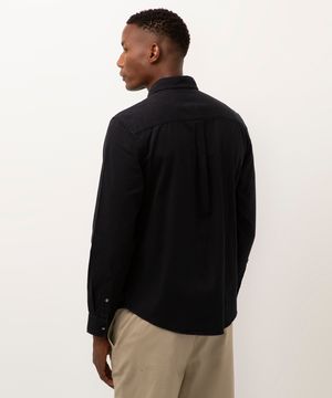 camisa comfort de sarja manga longa azul marinho