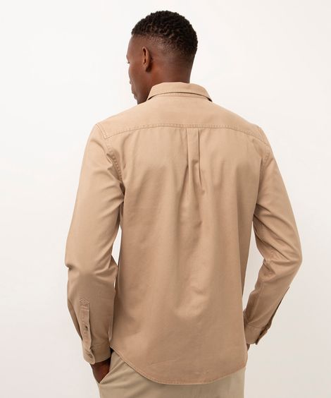 camisa comfort de sarja manga longa kaki