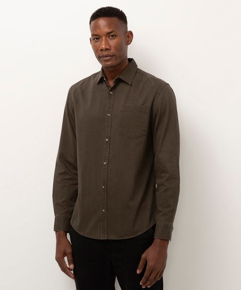 camisa comfort de sarja manga longa verde militar