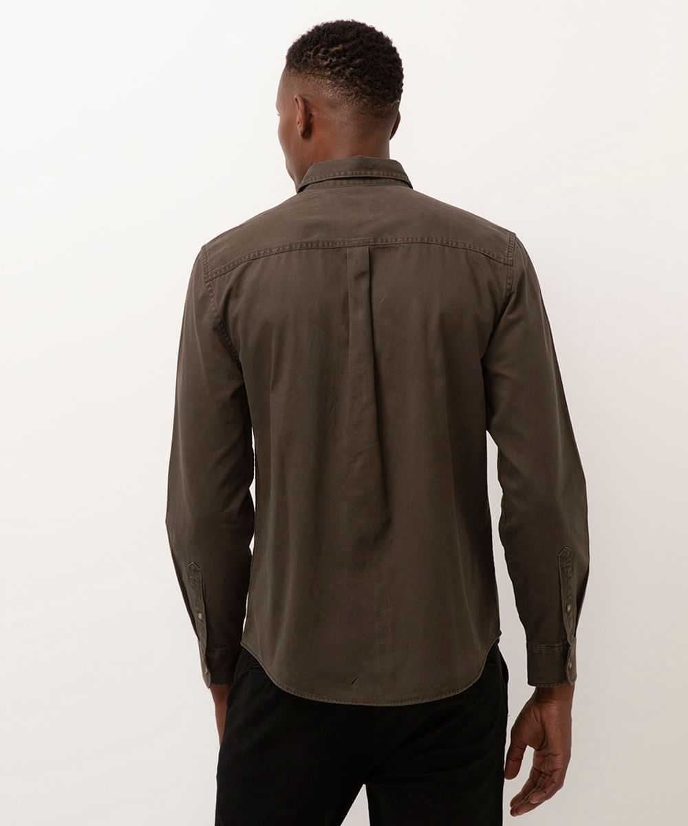 camisa comfort de sarja manga longa verde militar