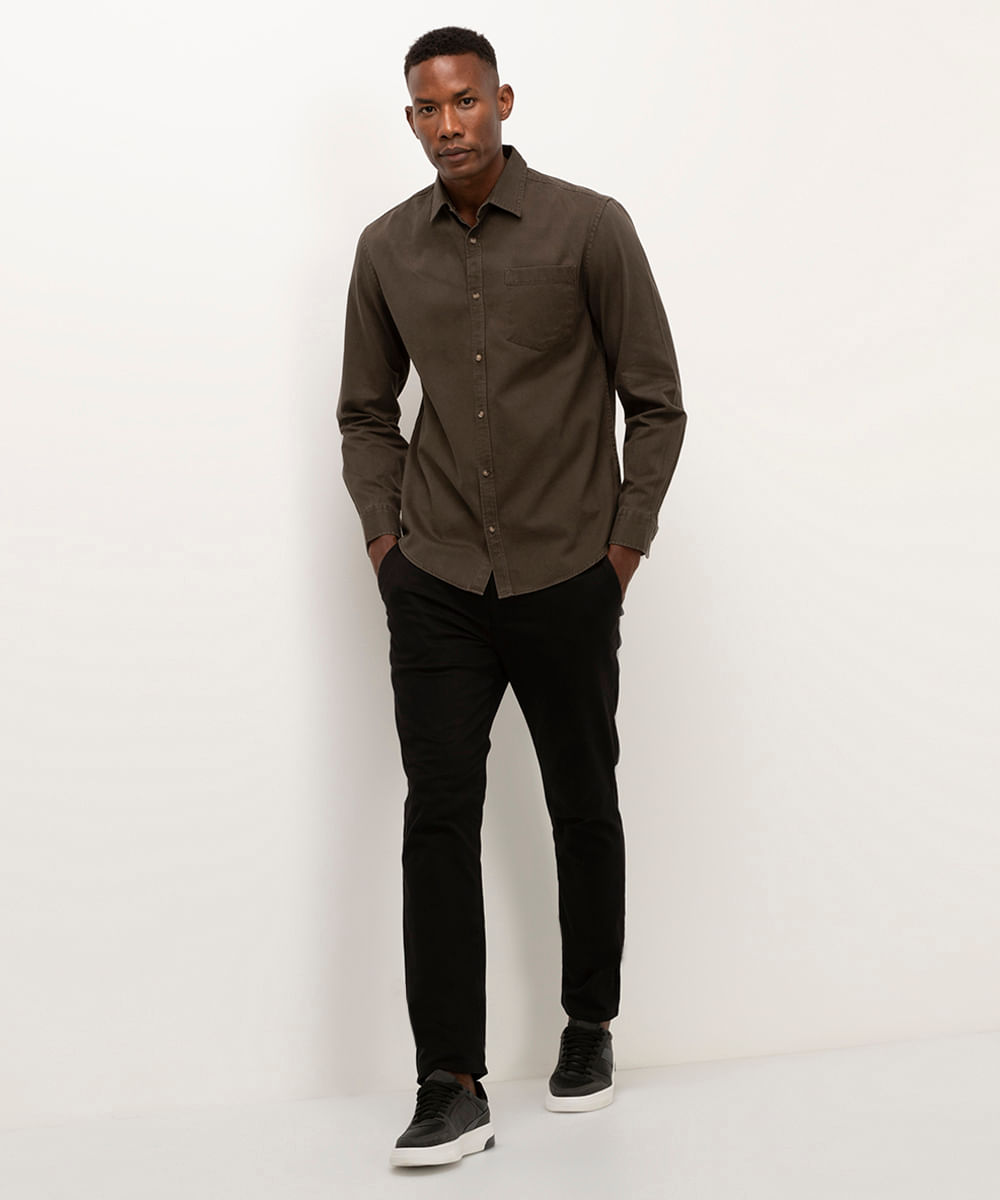 camisa comfort de sarja manga longa verde militar