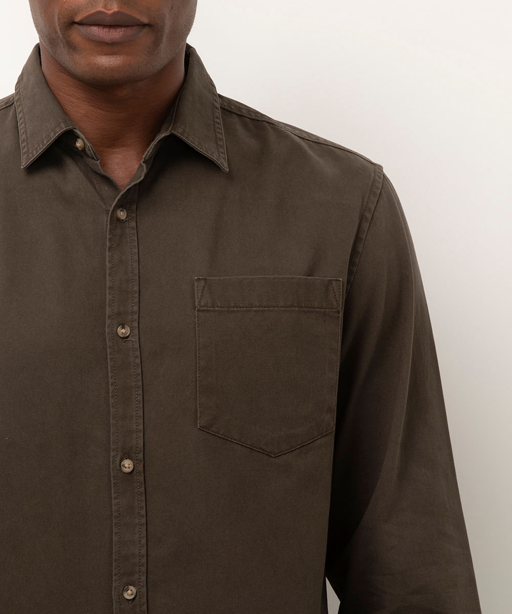 camisa comfort de sarja manga longa verde militar