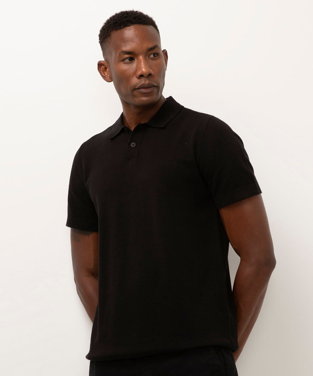 polo de tricot manga curta preto