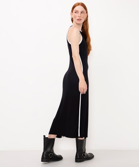 vestido midi de viscose canelado preto