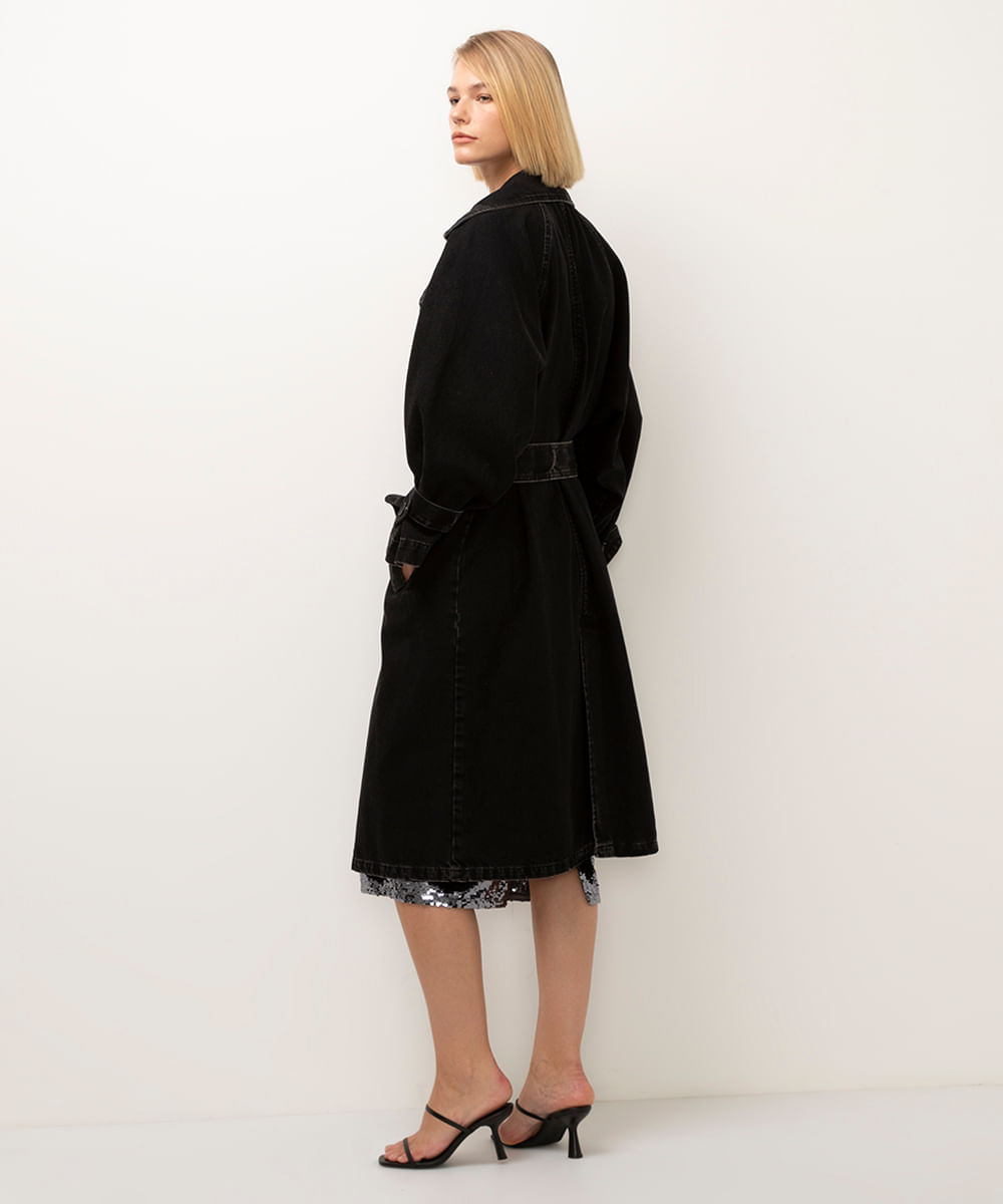 casaco jeans trench coat bff agatha black