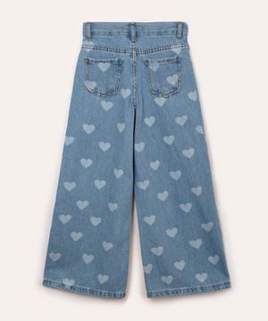 calça jeans wide leg infantil corações azul