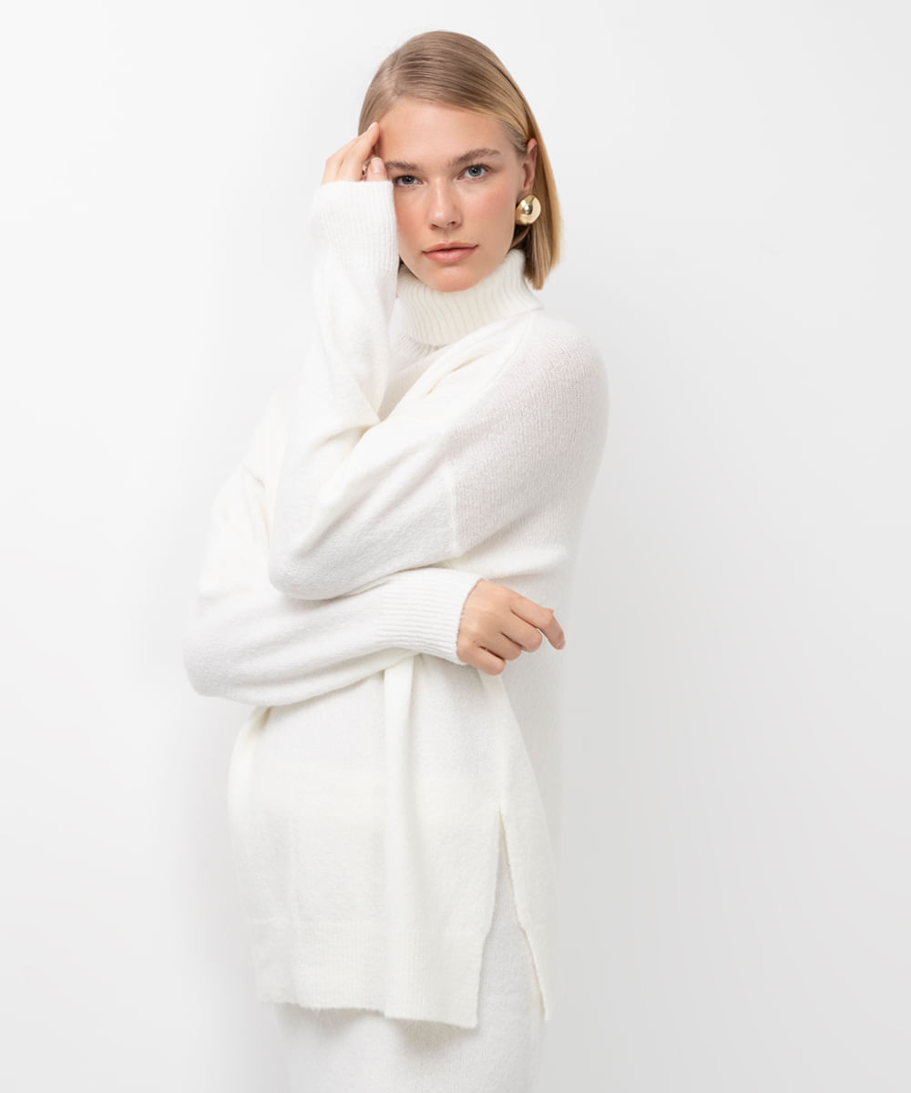 suéter de tricot oversized gola alta bff camila off white