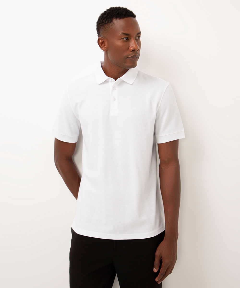 polo de jacquard manga curta branco