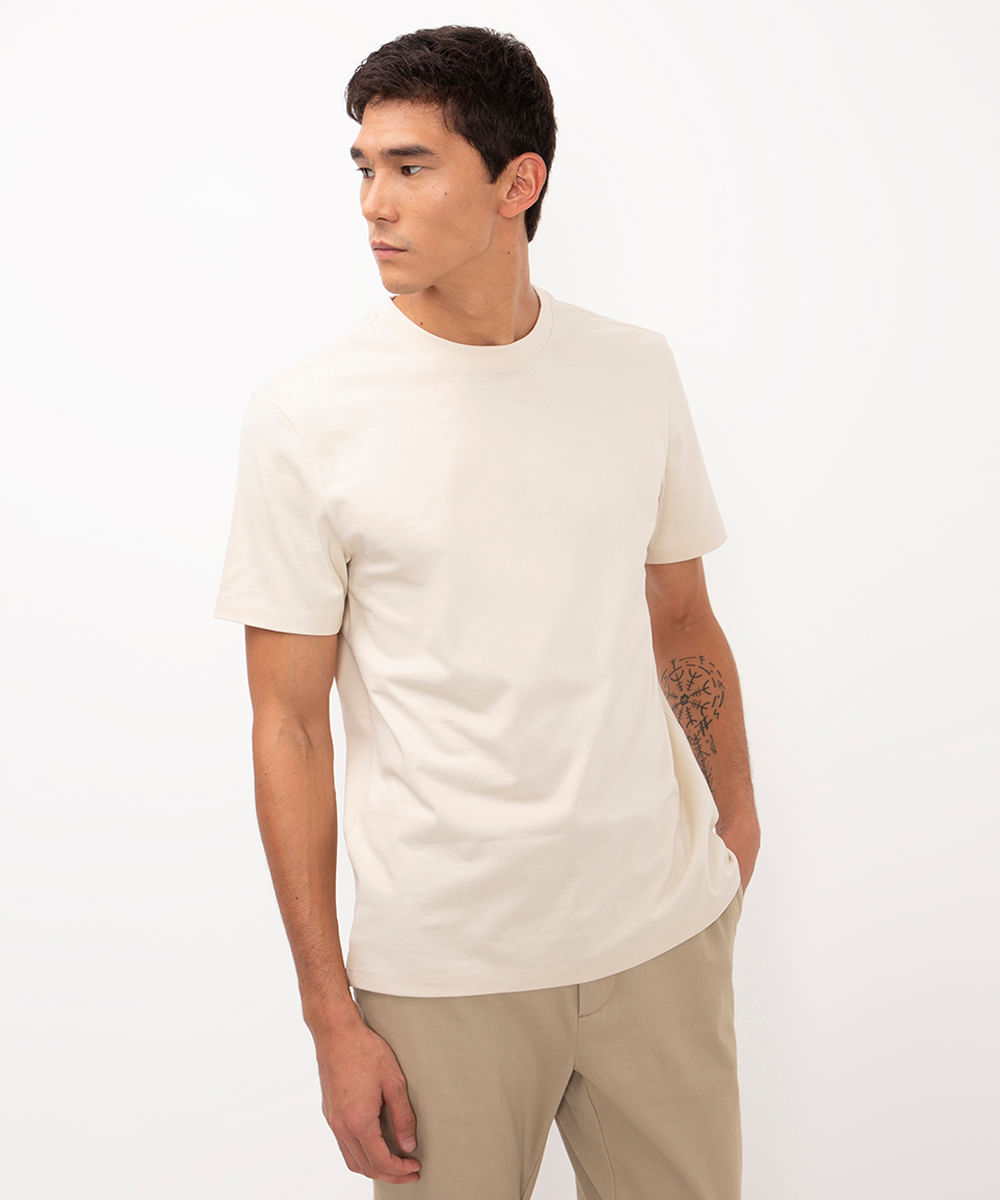 camiseta de algodão peruano básica bege