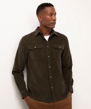 camisa de veludo cotelê verde militar