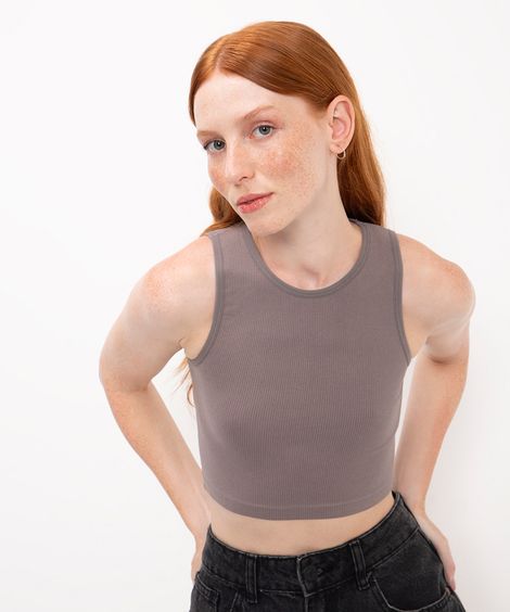 cropped halterneck de poliamida cinza