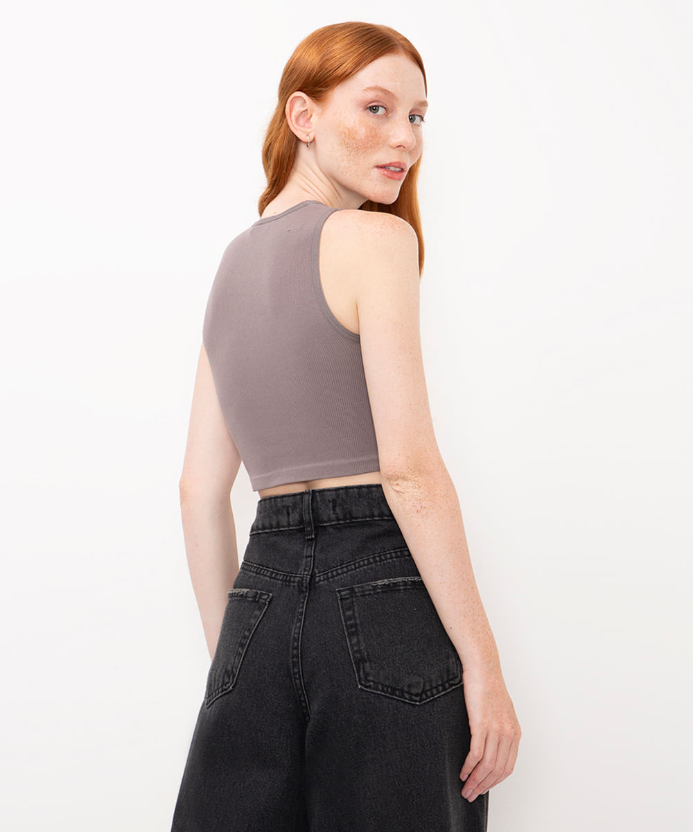 cropped halterneck de poliamida cinza