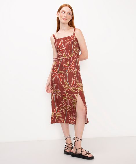 vestido midi de viscose estampado laranja