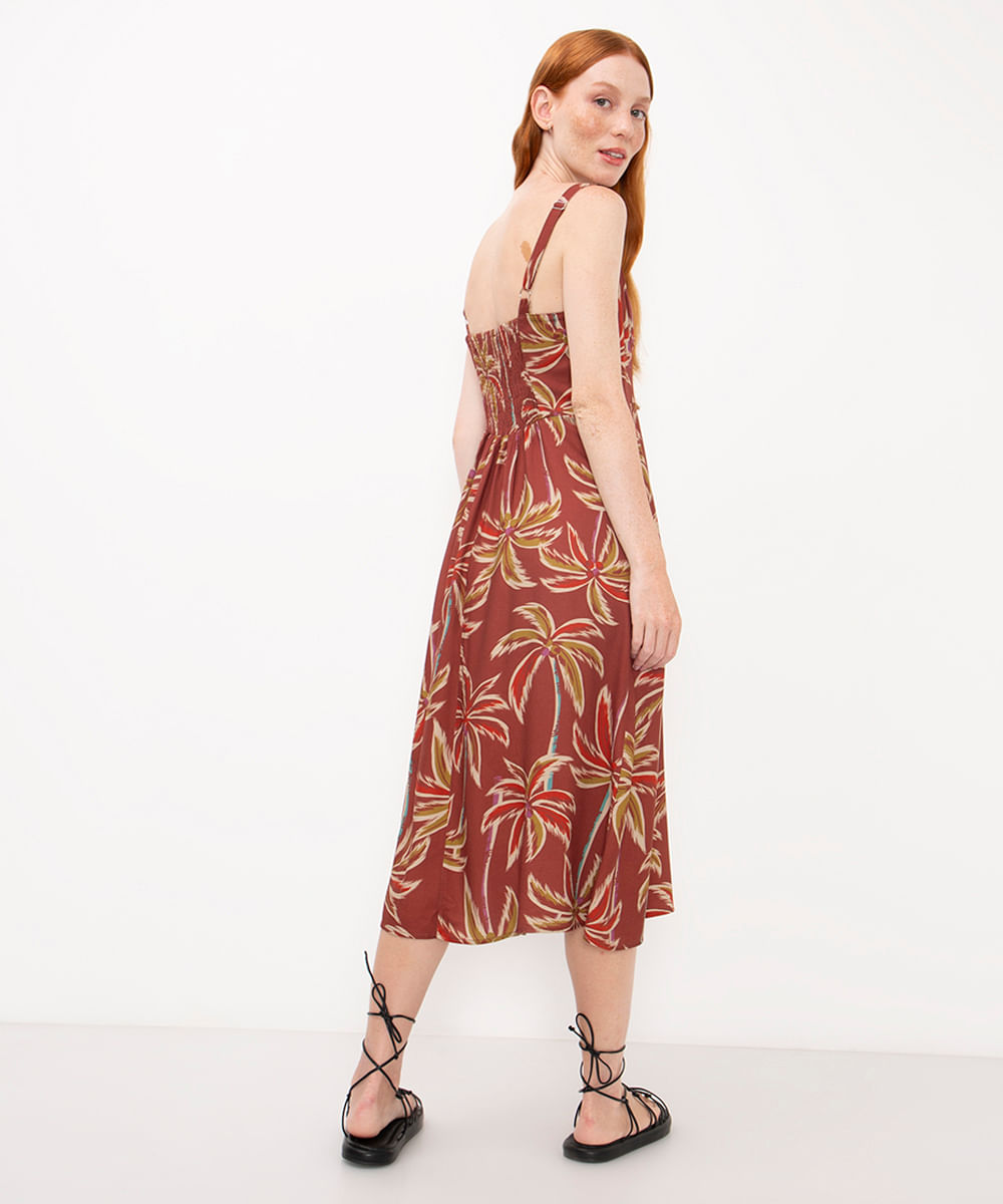 vestido midi de viscose estampado laranja