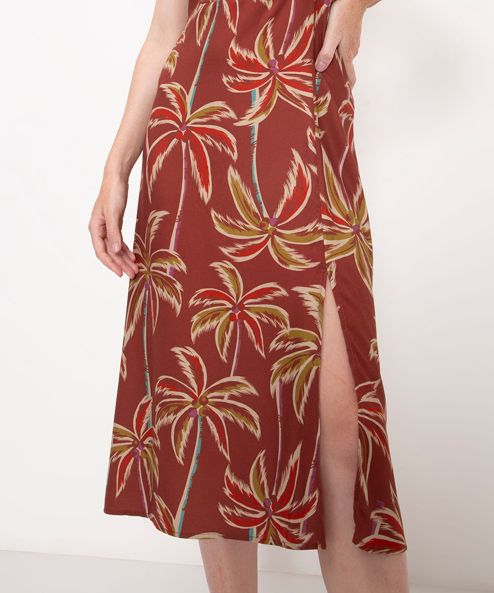 vestido midi de viscose estampado laranja