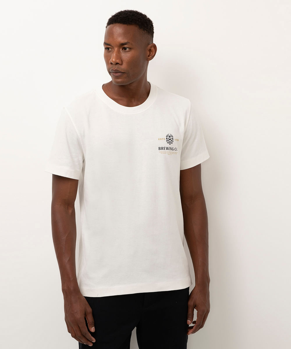 camiseta de algodão manga curta brewing off white