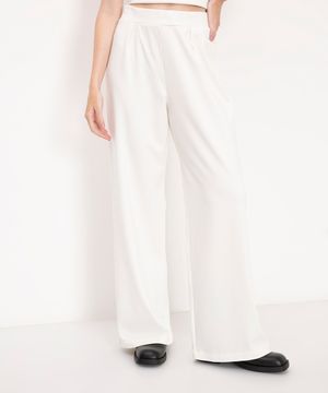 calça de malha wide leg com pregas off white