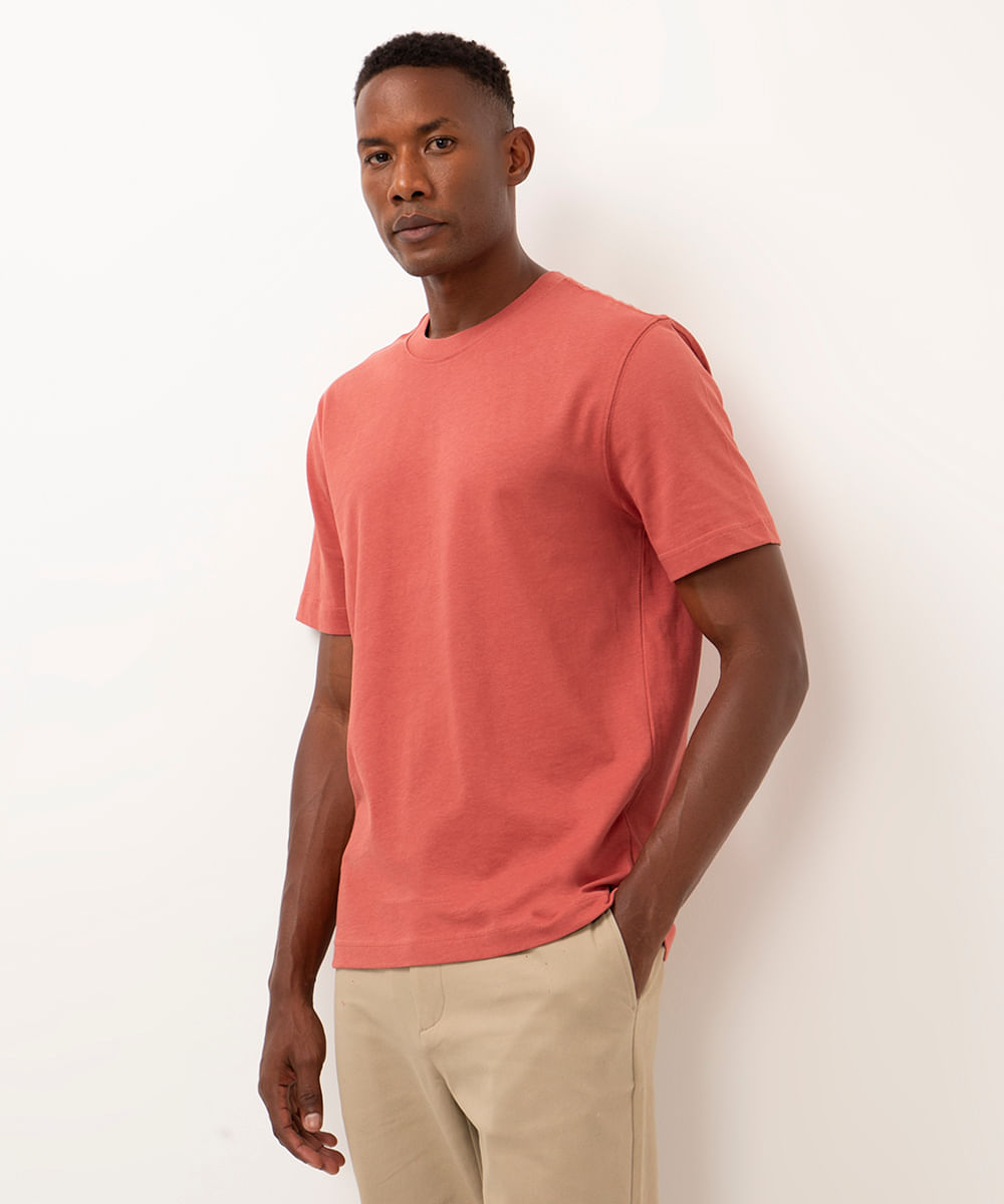 camiseta de algodão manga curta rosa
